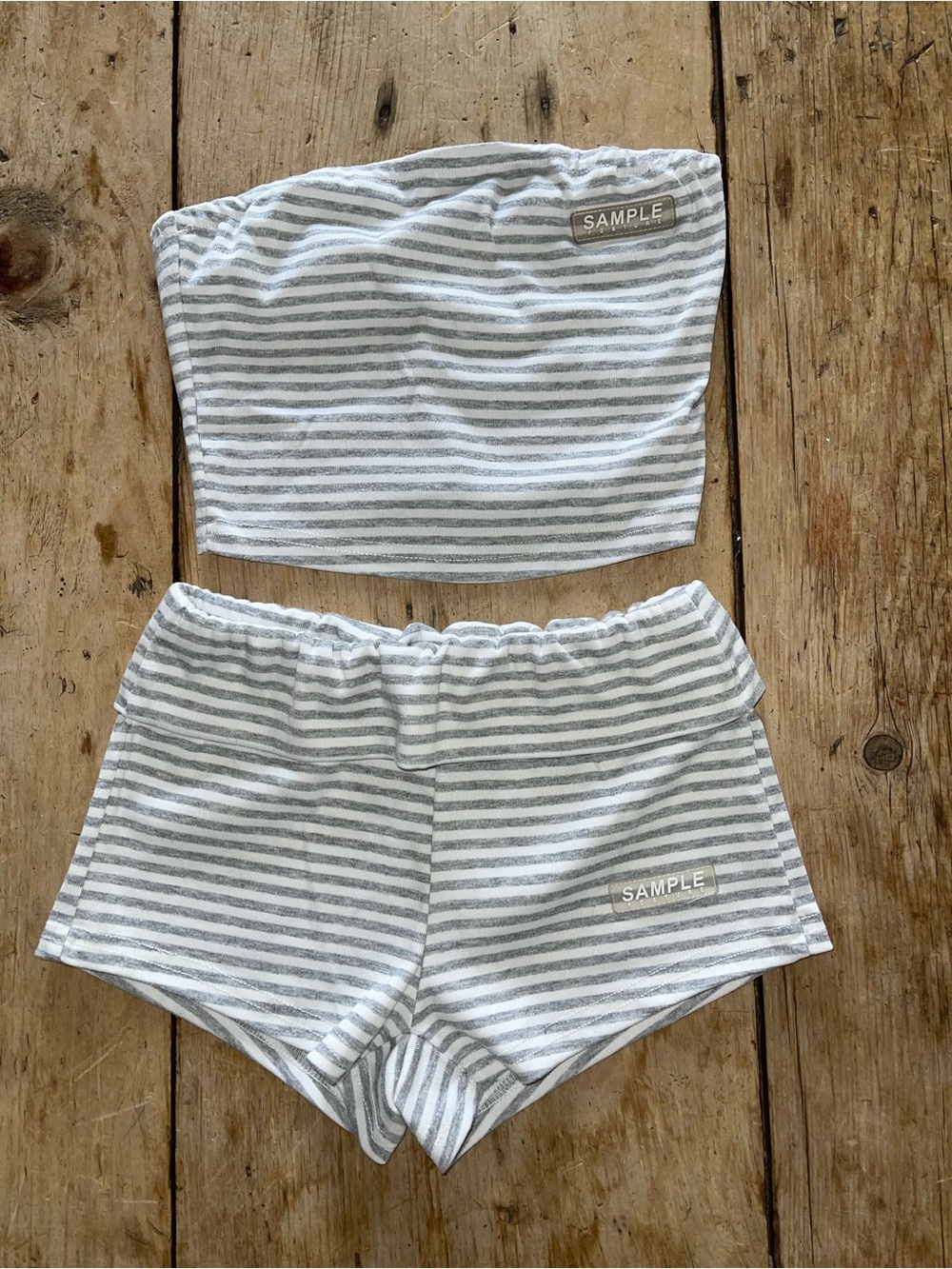 SHEIN Gray & White Striped Tube Top and Shorts Set